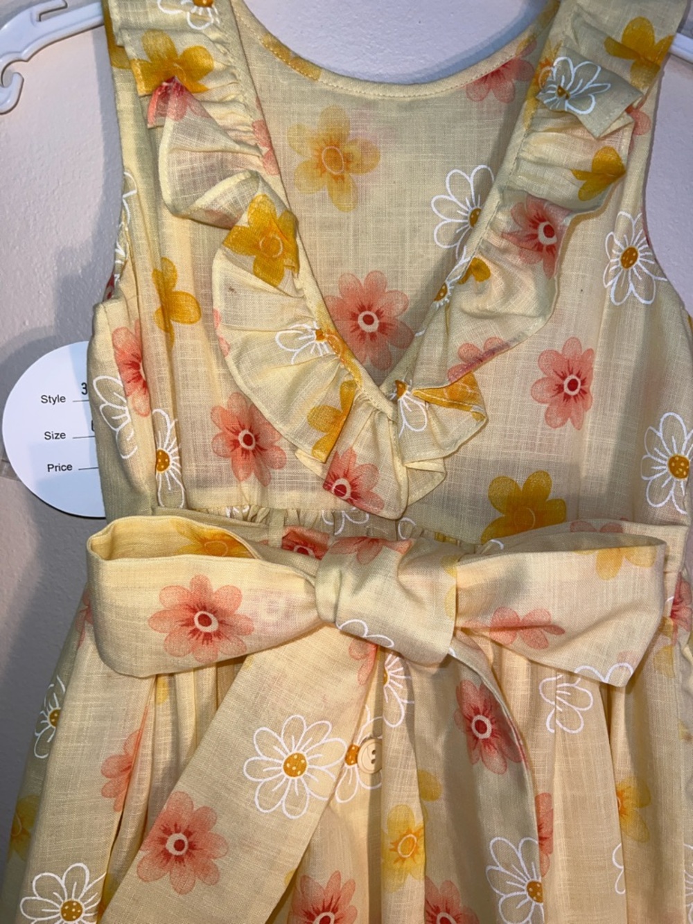 Vintage Sarah Louise Sunny Yellow Floral Ruffle Neck Tea Length Girls' Dress